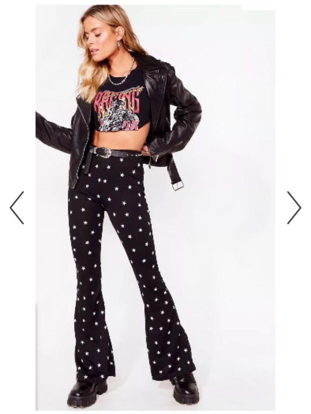 Nasty Gal Black Star-Print Flare Pants